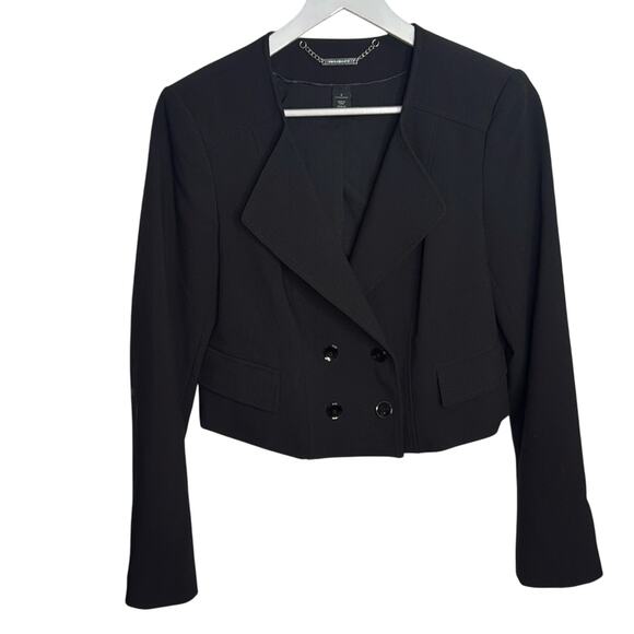 WHBM Black Double-Breasted Crop Blazer Jacket W-1001 Size 6 - Picture 1 of 9
